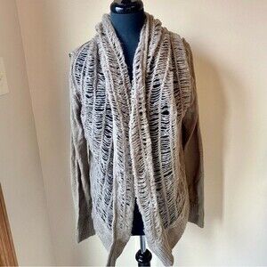 KENSIE Cardigan Sweater Tan Lacy Ladder Stitch Weave Knit Shawl Collar NWT